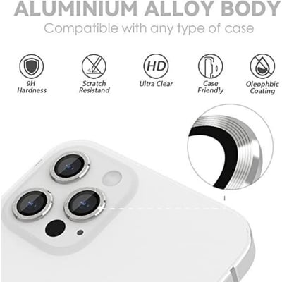 Picture of Camera Lens Protector Compatible for iPhone 14 Pro/iPhone 14 Pro Max, [Anti-Scratch] Premium Tempered Glass Film Aluminum Alloy Lens Ring Cover (SILVER)