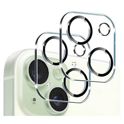 Picture of Transparent Camera Lens Protector Compatible for iPhone 15 /iPhone 15 Plus Transparent Cover with Tempered Glass Screen Protector - Scratch Resistant, Easy Installation - Transparent Pack of 2