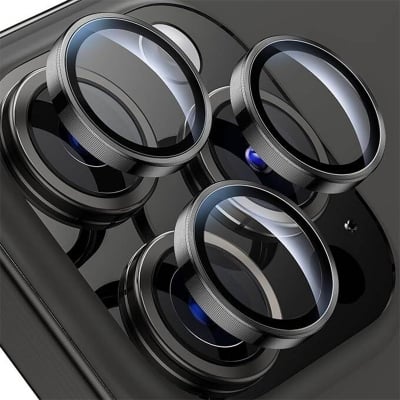 Picture of Titanium Camera Lens Protector for iPhone 15 Pro & iPhone 15 Pro Max | Crystal Clear All Surface Protection for Precious Lens, Back Cases Friendly (iPhone 15 Pro, Black)
