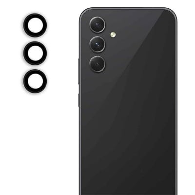 Picture of Oncraves Camera Ring Lens Protector for Samsung Galaxy A34 5G | 9H Hardness, Full Coverage Camera Metal Ring Ultra-Thin/Clear - Black