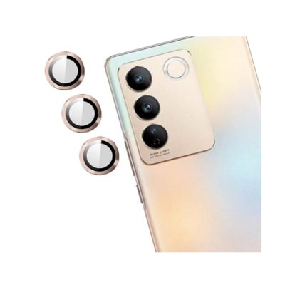 Picture of Vivo V27 Camera Lens Protector Camera Tempered Glass Clear Lens Screen Protector Film Cover with Metal Ring For Vivo V27(Pack of 1)[Gold]