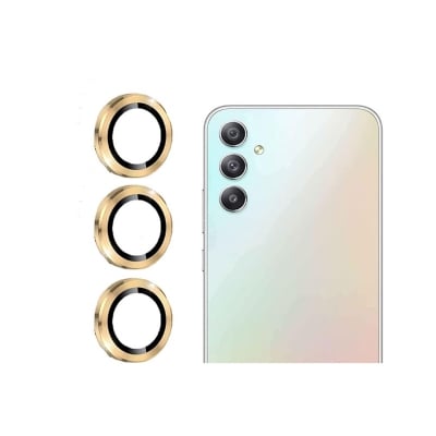 Picture of CoverGallery For Latest New Samsung Galaxy A34 5G Camera Ring Lens Protector Protector Back Camera Lens Screen Protector 3D Anti Shock/Anti Scratch/Clear/Gold Camera Tempered Glass 3 Pc In(Pack Of 1)