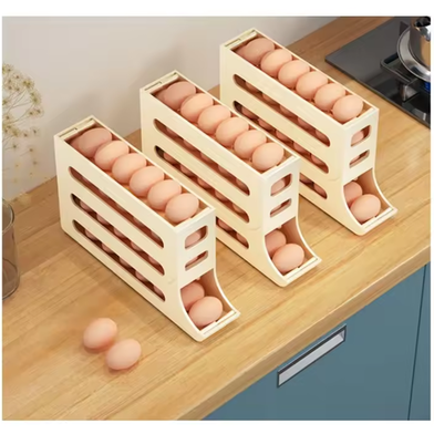 Picture of Kitchen Home Refrigerator scrolling egg rack holder Plastic storage Tray Boxes and Bins Egg Dispenser for Refrigerator - KA