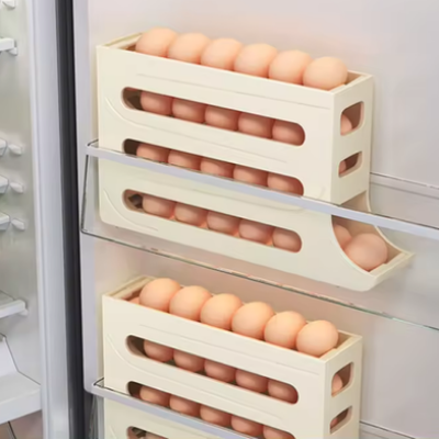 Picture of Kitchen Home Refrigerator scrolling egg rack holder Plastic storage Tray Boxes and Bins Egg Dispenser for Refrigerator - KA