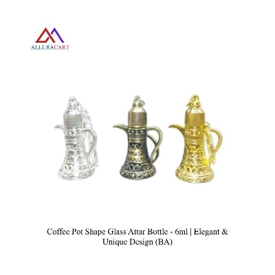 Picture of Coffee Pot Shape Glass Attar Bottle - 6ml | Elegant & Unique Design (BA)
