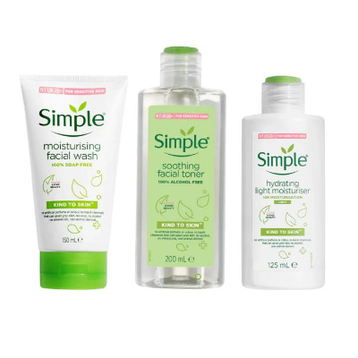 Picture of Simple Kind to Skin Moisturising Facial Wash, Soothing Facial Toner & Hydrating Light Moisturiser Combo - (150ml +200ml +125ml) (OA)-Fresh