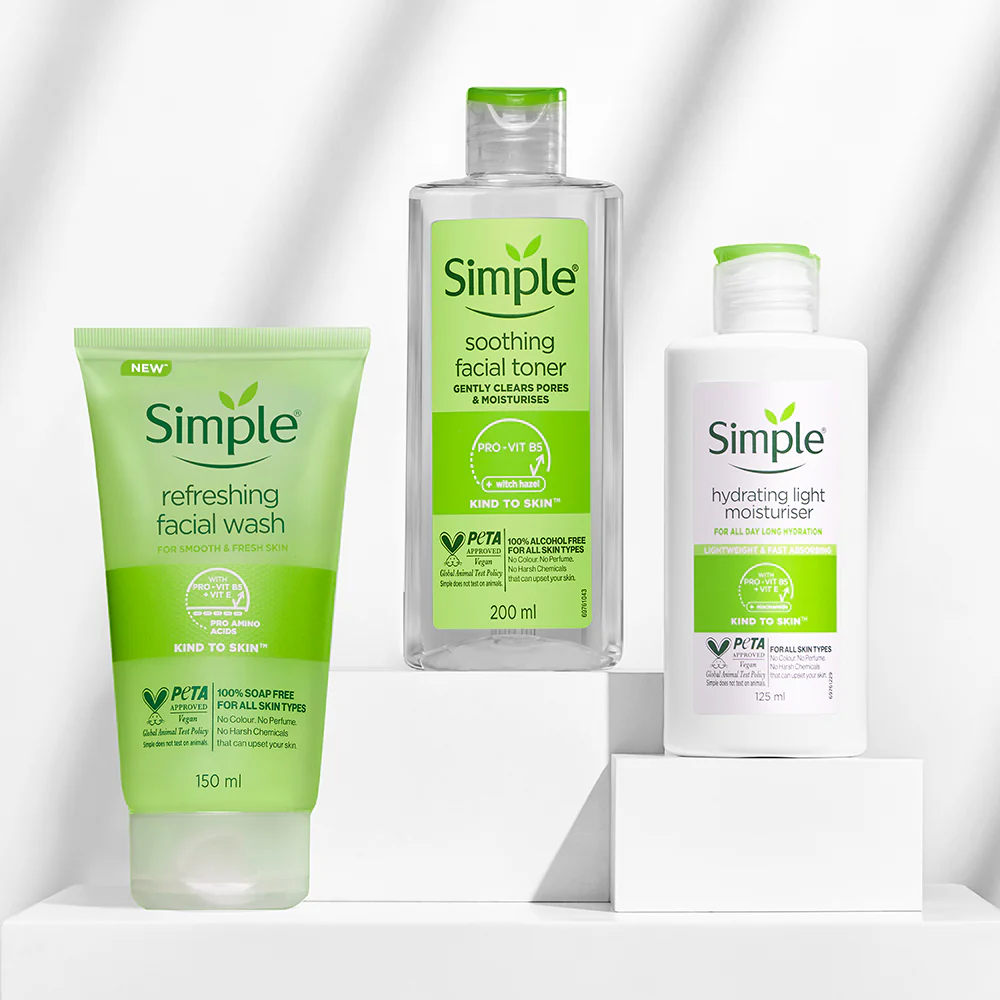 Picture of Simple Kind to Skin Moisturising Facial Wash, Soothing Facial Toner & Hydrating Light Moisturiser Combo - (150ml +200ml +125ml) (OA)-Fresh