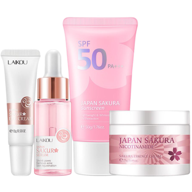 Picture of LAIKOU Japan Sakura Brightening Set (Sakura Sunscreen/Serum/ Eye Cream/ / Cream) Skin Care Set -4pcs-(R0010)