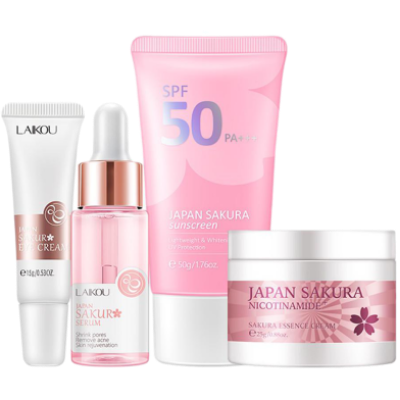 Picture of LAIKOU Japan Sakura Brightening Set (Sakura Sunscreen/Serum/ Eye Cream/ / Cream) Skin Care Set -4pcs-(R0010)