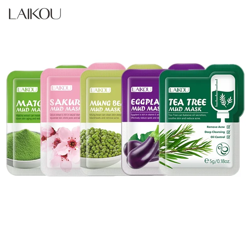 Picture of Laikou Tea Tree/ Eggplant /Mung Bean/Sakura / Matcha Mud Mask- 5pcs Combo-(R0010)