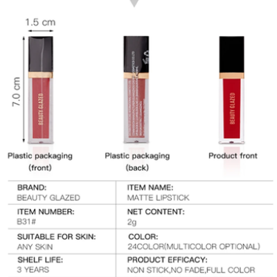 Picture of BEAUTY GLAZED Matte Lipstick Waterproof Long Lasting Lip Gloss Nude Velvet Pigment Batom Women Fashion Lip Makeup-(R0010)