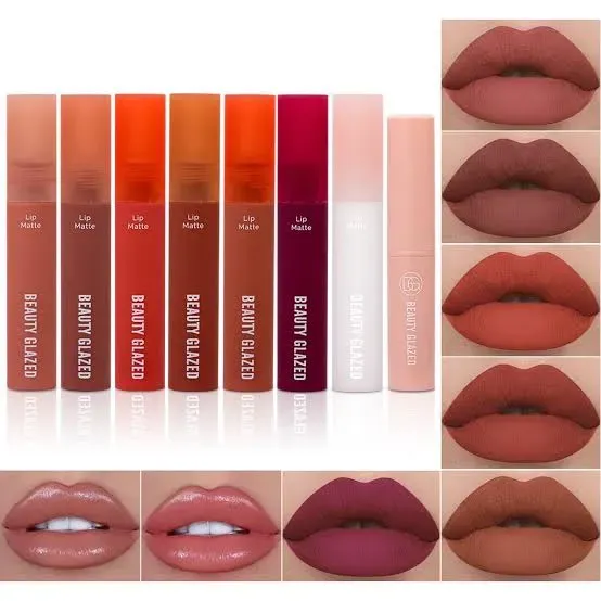 Picture of Beauty Glazed Lips Makeup Set Lipstick Long Lasting Moisture Lip Gloss Cosmetic Red Lip Matte Lipstick Waterproof -8 Pcs-(R0010)