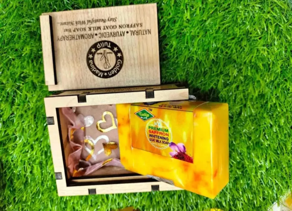 Picture of Zafran Real Saffron Goat Milk Soap Bar Wooden Box -100gm-(R0010)