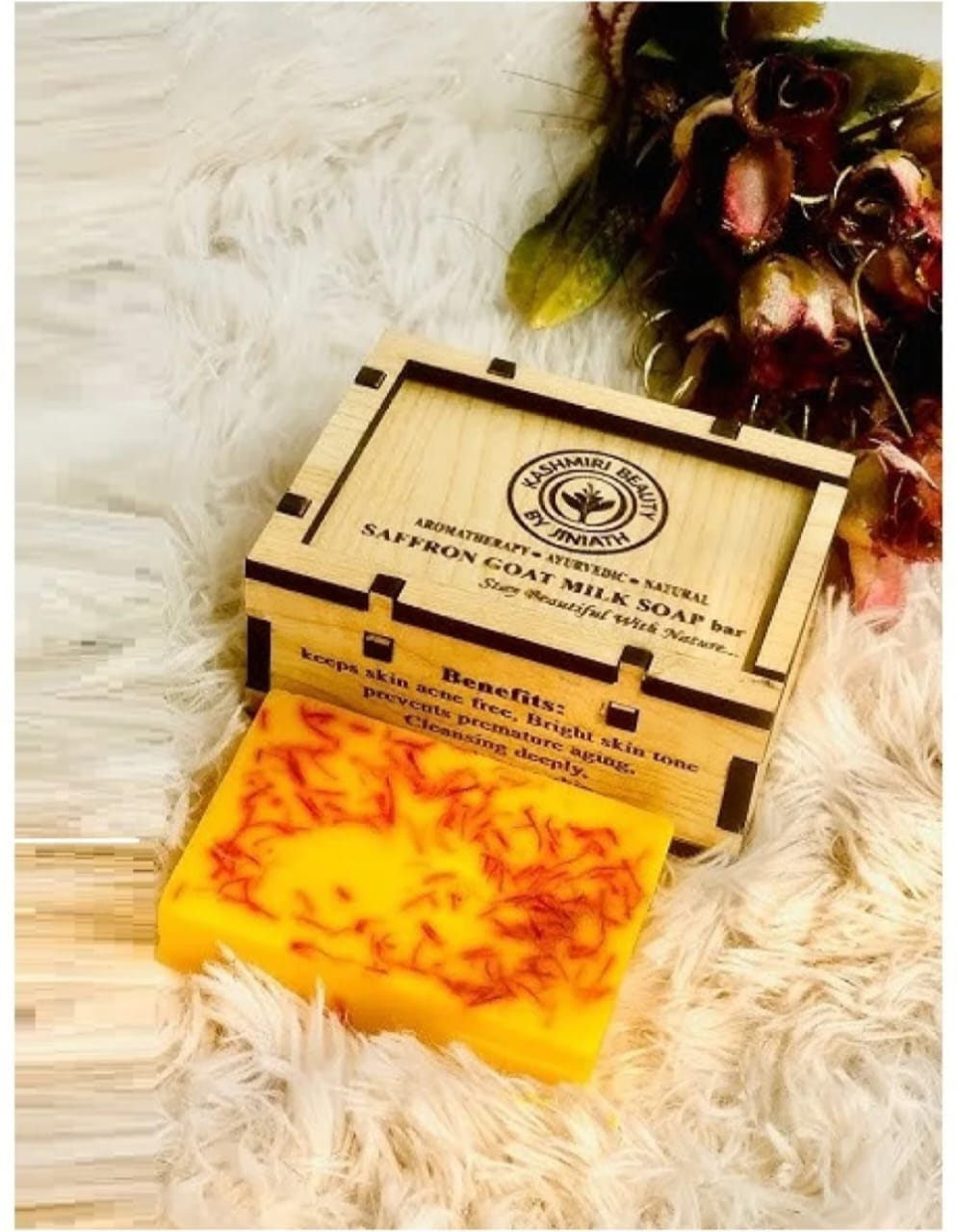 Picture of Zafran Real Saffron Goat Milk Soap Bar Wooden Box -100gm-(R0010)