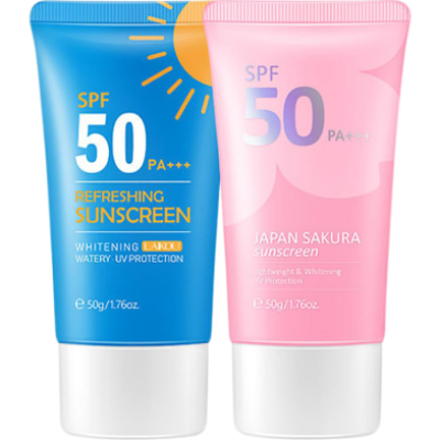Picture of LAIKOU SPF50 PA Face Sunscreen Sakura Refreshing UVA UVB Waterproof Sunblock 50g UV Protector- 2pcs-(R0010)
