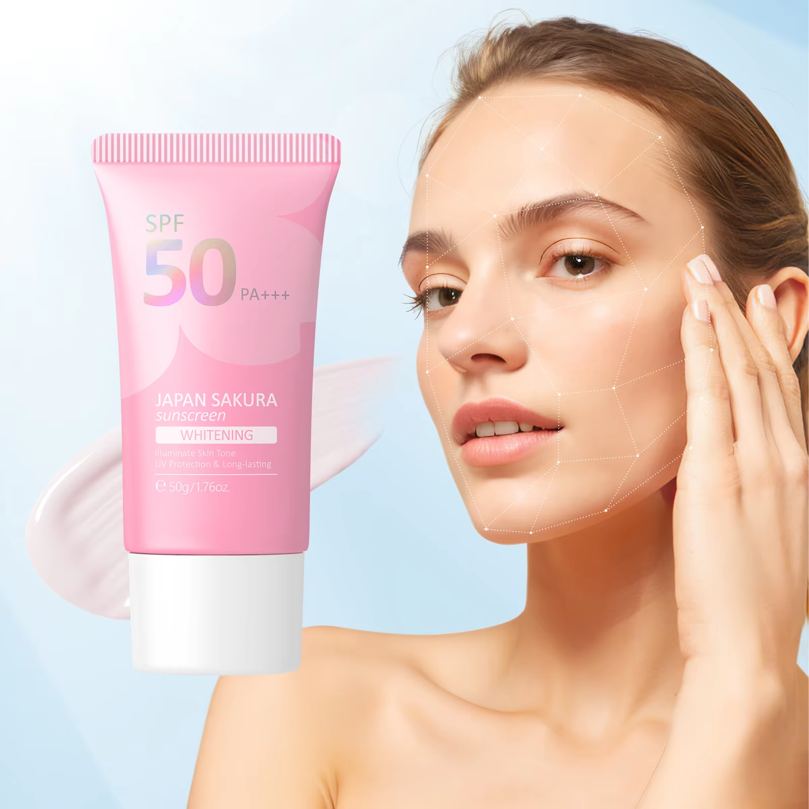 Picture of LAIKOU SPF50 PA Face Sunscreen Sakura Refreshing UVA UVB Waterproof Sunblock 50g UV Protector- 2pcs-(R0010)