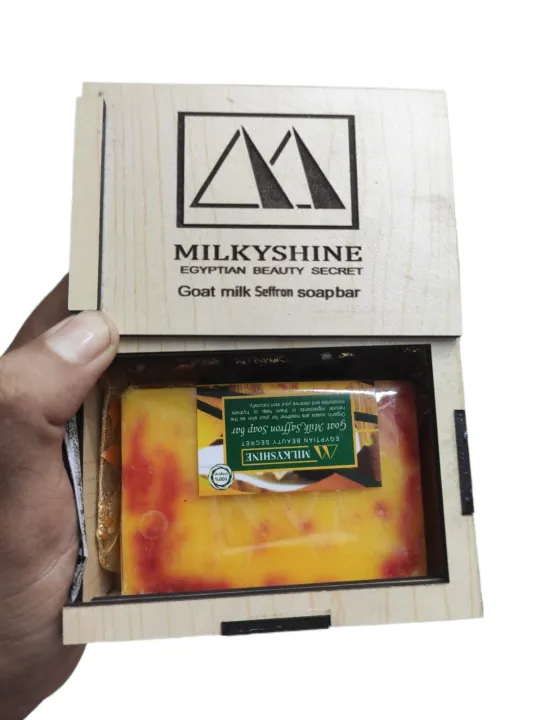 Picture of Zafran Milkyshine Beauty Secret Saffron Goat Milk Soap Bar Wooden Box-100gm-(R0010)
