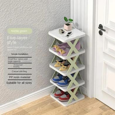 Picture of 5-Tier Short Tall Narrow Shoe Rack, Stackable Free Standing Shoe Rack, Organizer, Green-(B-0010)
