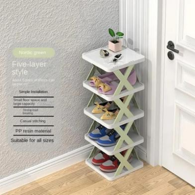 Picture of 5-Tier Short Tall Narrow Shoe Rack, Stackable Free Standing Shoe Rack, Organizer, Green-(B-0010)