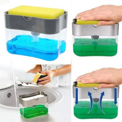 Picture of 2-in-1 Soap Dispenser Pump and Sponge Caddy for Kitchen Bathroom Soap Dish and Clean Sponge Bathroom Dispenser Tools-(B-0010)