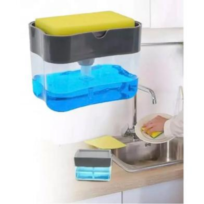 Picture of 2-in-1 Soap Dispenser Pump and Sponge Caddy for Kitchen Bathroom Soap Dish and Clean Sponge Bathroom Dispenser Tools-(B-0010)