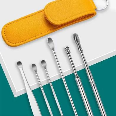 Picture of Ear Pick Set Portable Ear Cleaner Set Stainless Steel with Leather Case -6 Pcs-(B-0010)