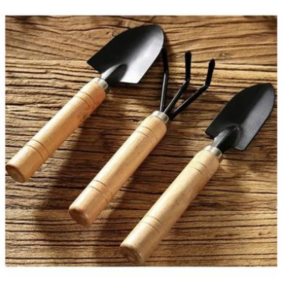 Picture of Mini Garden Shovel Rake Spade Arrangements Bonsai Tools Wooden Handle Set for Flower Pot Plants -3 Pieces-(B-0010)