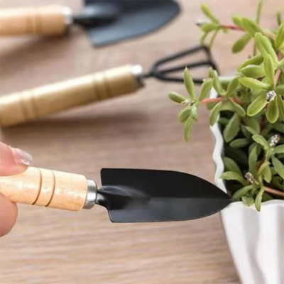 Picture of Mini Garden Shovel Rake Spade Arrangements Bonsai Tools Wooden Handle Set for Flower Pot Plants -3 Pieces-(B-0010)