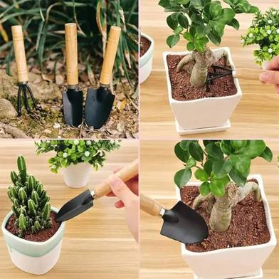 Picture of Mini Garden Shovel Rake Spade Arrangements Bonsai Tools Wooden Handle Set for Flower Pot Plants -3 Pieces-(B-0010)