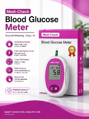 Picture of Medi-Check Premium Blood Glucose Meter Fast, Accurate & Reliable Blood Sugar Monitoring Device for Home & Professional Use