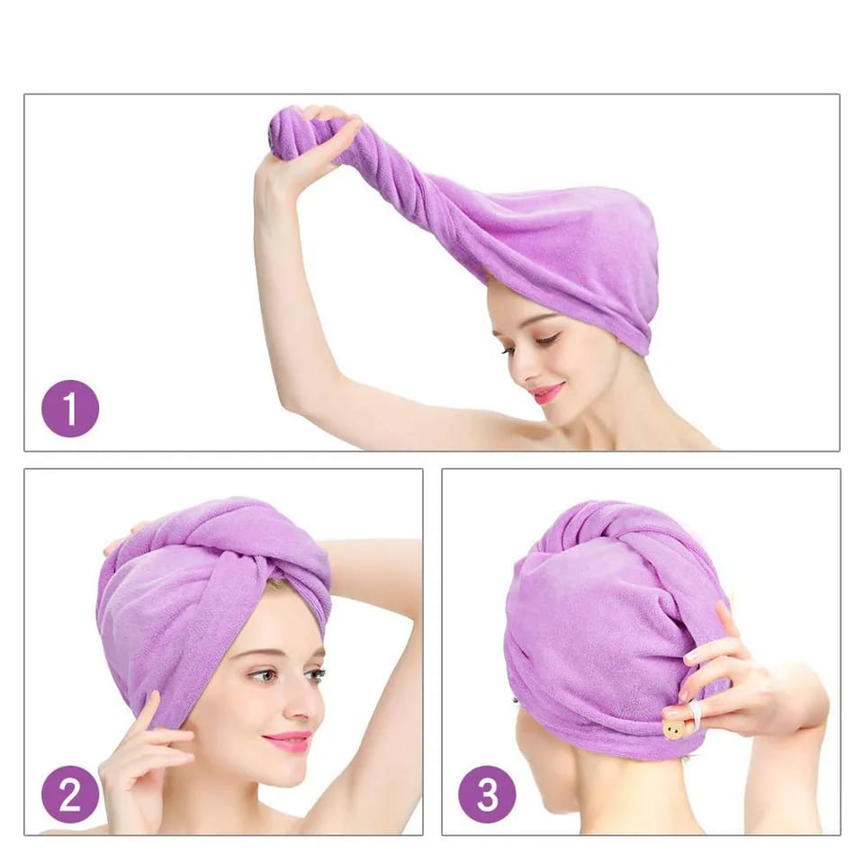 Picture of Korean Solid Color Absorbent Dry Hair Towel and Shower Cap - 1 pcs-(F-0011)