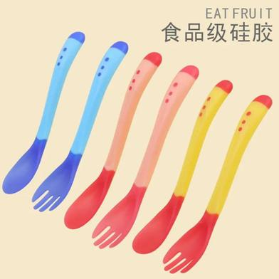 Picture of Silicone Plus P.P Baby Soft Head Frok Spoon Spoon Children To Eat Spoon Supplementary Food Bowl Spoon - 1 pair-(F-0011)