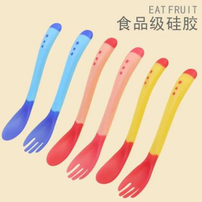 Picture of Silicone Plus P.P Baby Soft Head Frok Spoon Spoon Children To Eat Spoon Supplementary Food Bowl Spoon - 1 pair-(F-0011)