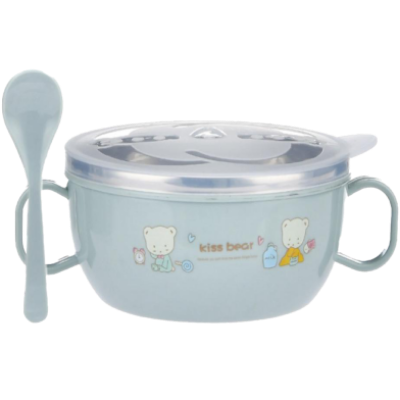 Picture of Stainless Steel Baby Feeding Bowl Set – Insulated, Double-Layered, Cartoon Design, With Lid and Spoon | Easy to Clean Tableware For Kids 1 Pcs-(F-0011)
