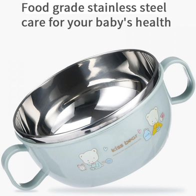 Picture of Stainless Steel Baby Feeding Bowl Set – Insulated, Double-Layered, Cartoon Design, With Lid and Spoon | Easy to Clean Tableware For Kids 1 Pcs-(F-0011)
