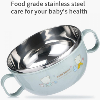 Picture of Stainless Steel Baby Feeding Bowl Set – Insulated, Double-Layered, Cartoon Design, With Lid and Spoon | Easy to Clean Tableware For Kids 1 Pcs-(F-0011)