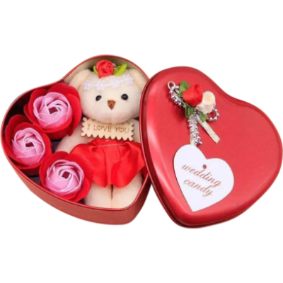Picture of Heart-Shaped Box with Teddy and Roses Valentine Day Best Love Gift -1pcs-(F-0011)