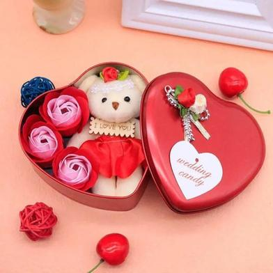 Picture of Heart-Shaped Box with Teddy and Roses Valentine Day Best Love Gift -1pcs-(F-0011)