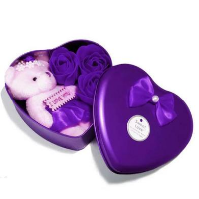 Picture of Heart-Shaped Box with Teddy and Roses Valentine Day Best Love Gift -1pcs-(F-0011)
