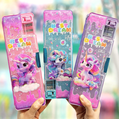 Picture of Magnetic Pencil Holder with 2-Hole Sharpener, Holographic Unicorn Little Pony Design-(0012BS)