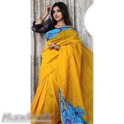 Picture of Hand Painted Half Silk Moslin Saree Multicolor