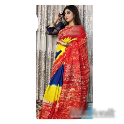 Picture of Cotton Tie Die Shiburi Batik Sharee With Extra Blouse piece Multicolor