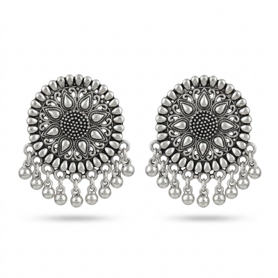 Picture of Oxydized Silver Kanpasha Earrings for Women Silver,30 MM