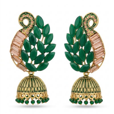 Picture of Elegant  Stone Jhumka Earrings for Women Multicolor,70 MM