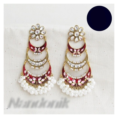 Picture of Elegant Oil painted Meenakari Chandbali Jhumka Earrings for Women Multicolor,100 MM
