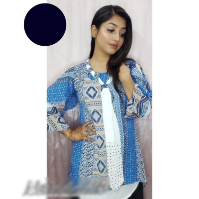 Picture of Blue Printed Georgette Short Top With Stylish Tie 