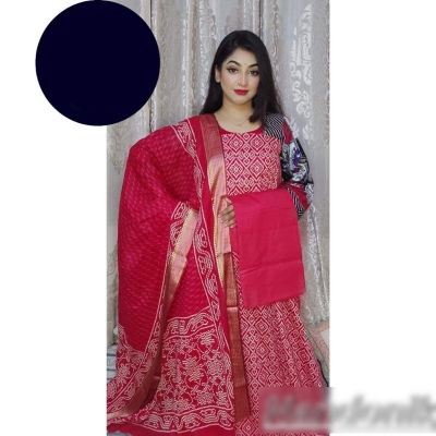 Picture of Exclusive Hot Pink And White Colour Combined Joypuri Cotton Unstitched Three Piece 