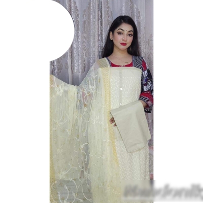 Picture of Indian Exclusive Chikankari Unstitched Three Piece With Extra Sleeves 