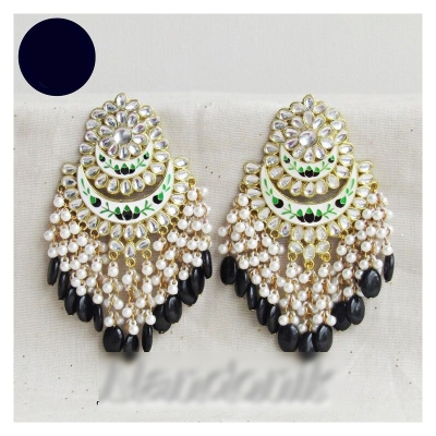 Picture of Elegant Oil painted Kundon Meenakari Gajra Tassel Chandbali Jhumka Earrings for Women 