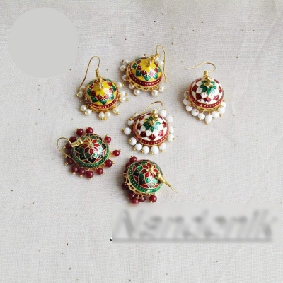 Picture of 3 pairs Joypuri Meenakari Small Jhumka Drop Earrings for Women 